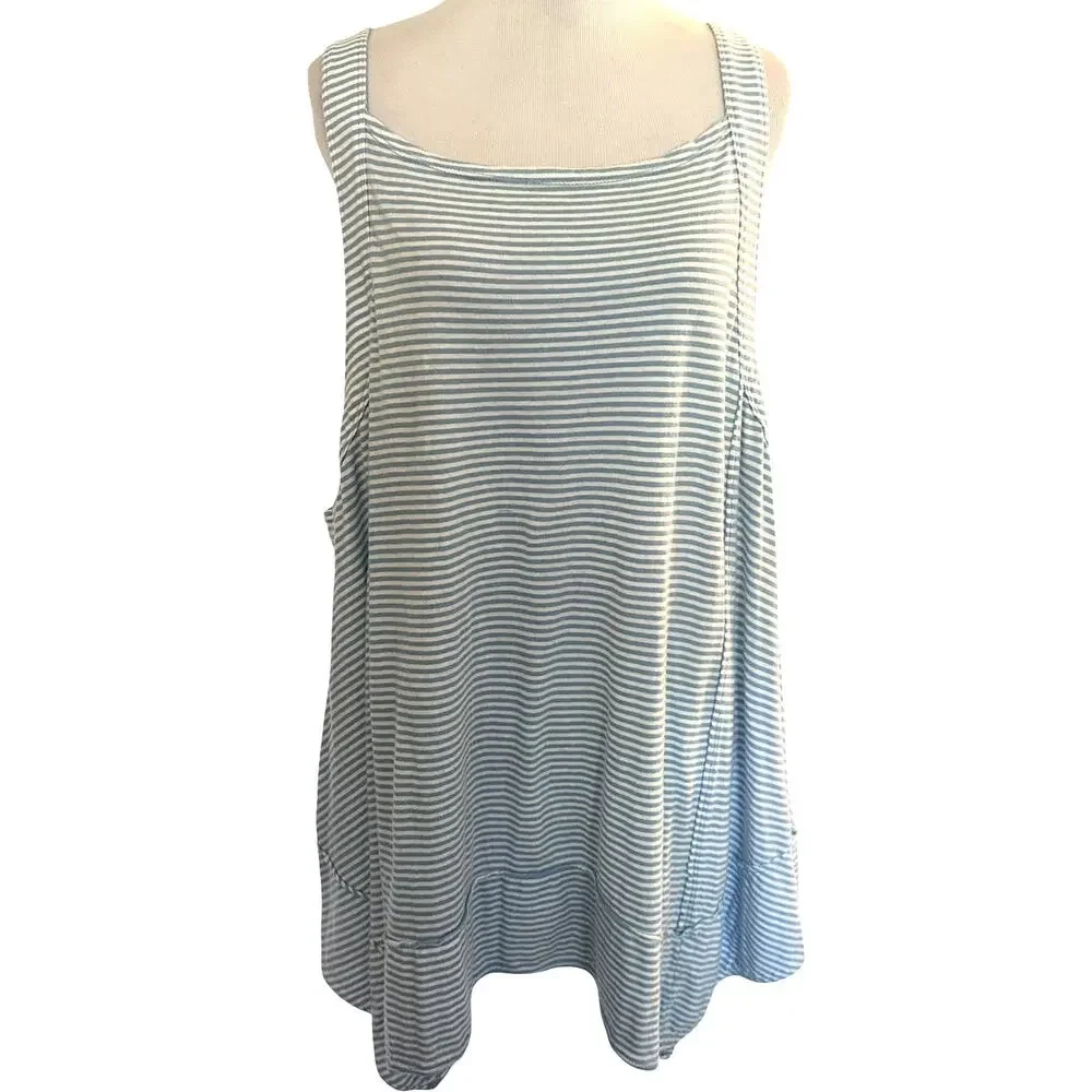 Pilcro Hankey-Hem Swing Tank Womens XL Light Blue Striped Asymmetrical Soft Top